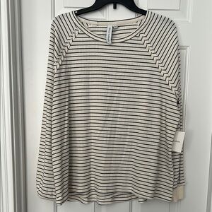 Cream and Black Relaxed Long Sleeve Tee